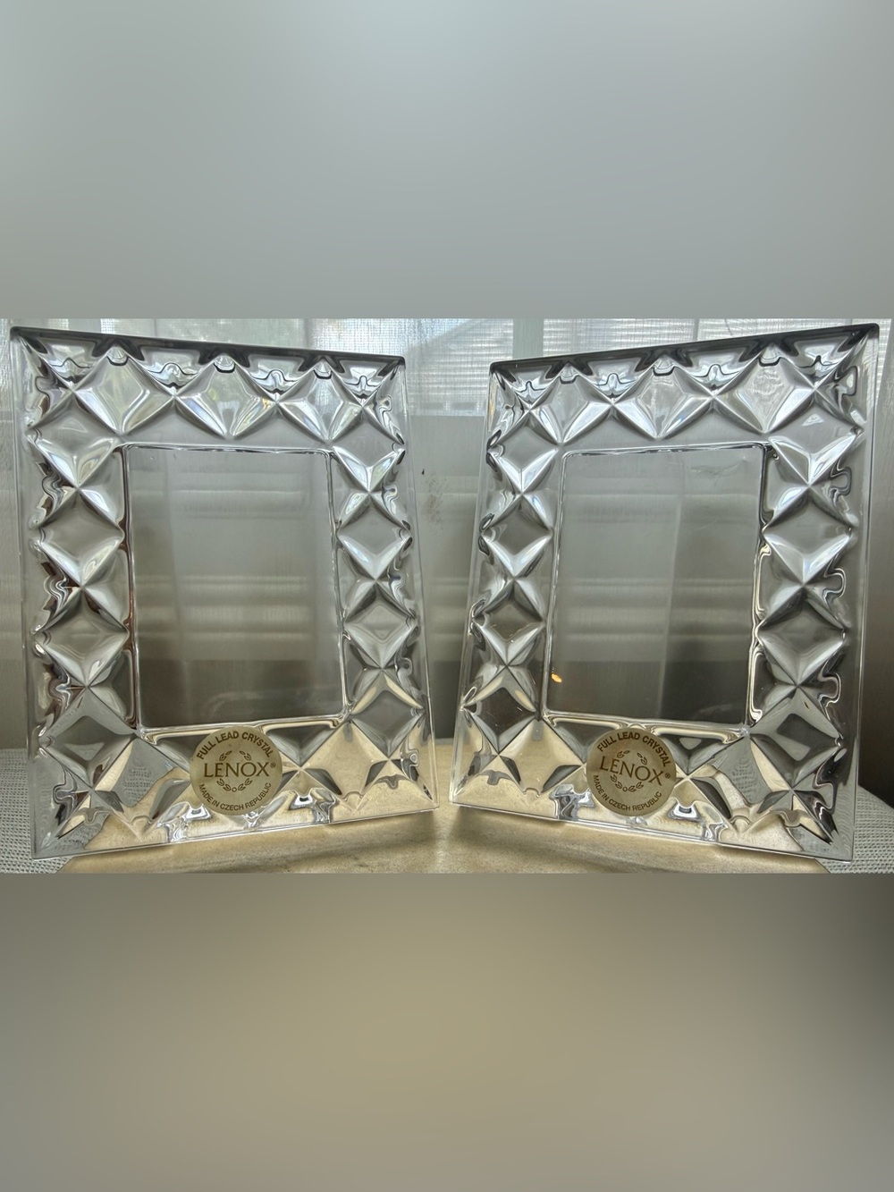 2 small Lenox Clear Crystal Czech Republic Faceted Rectangle Photo Vintage Frame - Picture 2 of 15